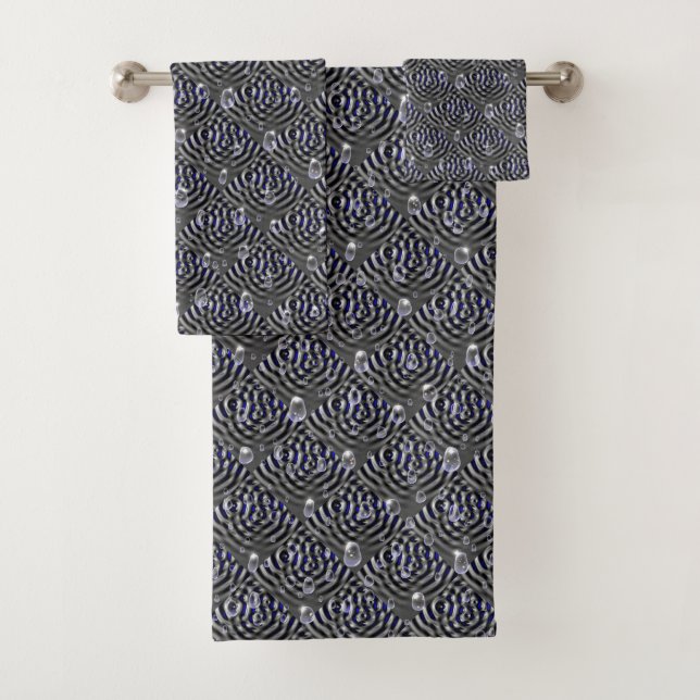Raindrops on blue grey Metal Bath Towel Set (Insitu)