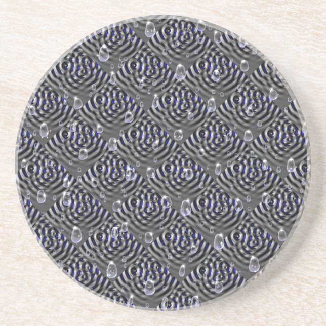 Raindrops on blue grey Metal Coaster (Front)