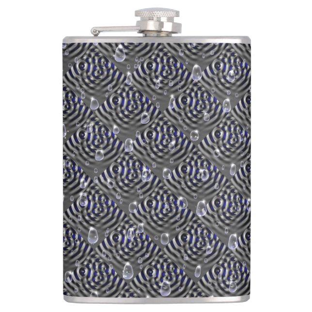 Raindrops on blue grey Metal Hip Flask (Front)