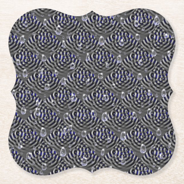 Raindrops on blue grey Metal Paper Coaster (Front)