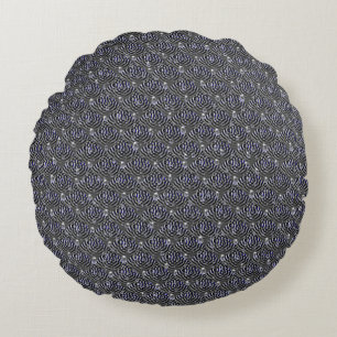 Raindrops on blue grey Metal Round Cushion