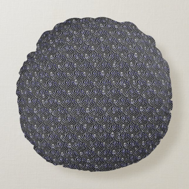 Raindrops on blue grey Metal Round Cushion (Front)