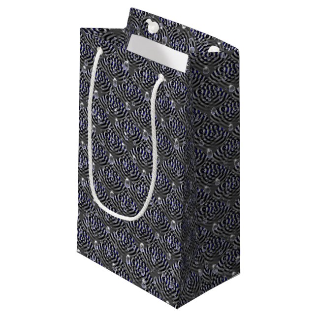 Raindrops on blue grey Metal Small Gift Bag (Front Angled)