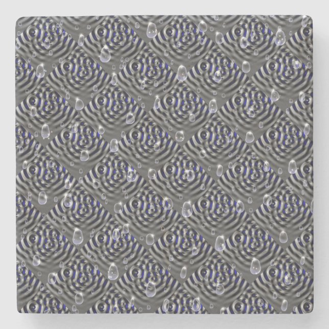 Raindrops on blue grey Metal Stone Coaster (Front)