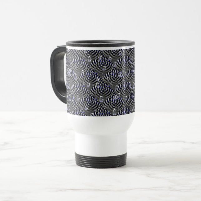 Raindrops on blue grey Metal Travel Mug (Front Left)