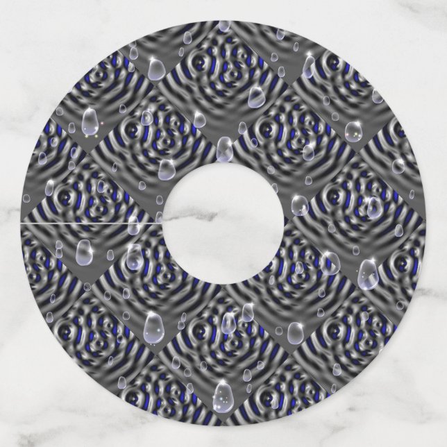 Raindrops on blue grey Metal Wine Glass Tag (Front)