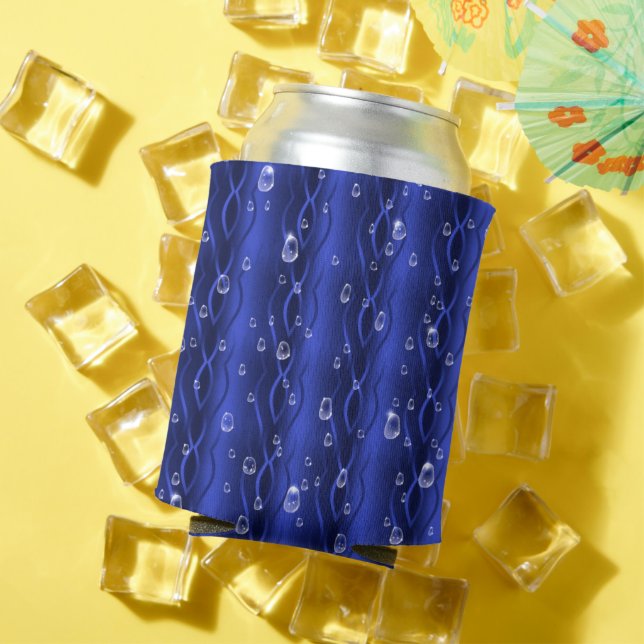 Raindrops on blue Metal Can Cooler (In Situ Summer)