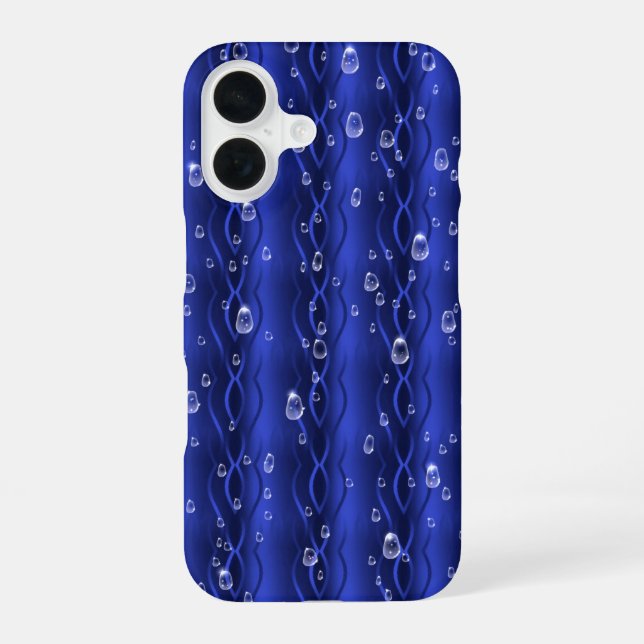 Raindrops on blue Metal iPhone 16 Case (Back)