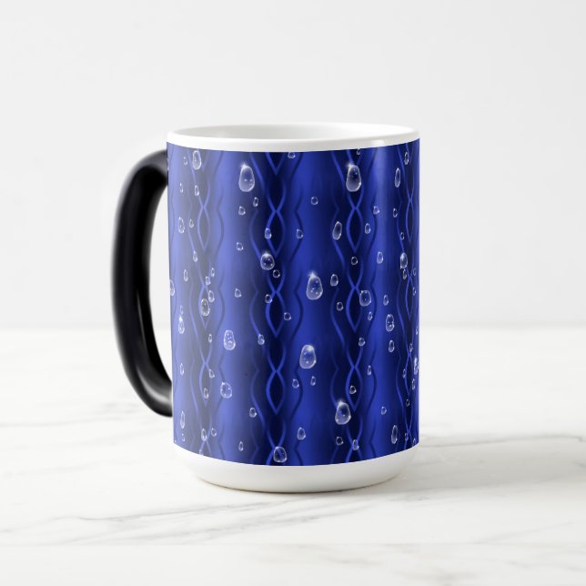 Raindrops on blue Metal Magic Mug (Front Left)