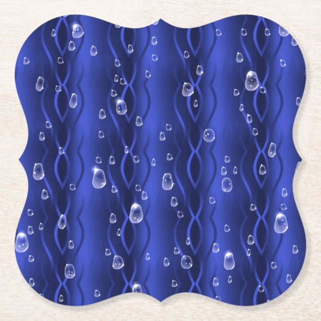 Raindrops on blue Metal Paper Coaster (Front)