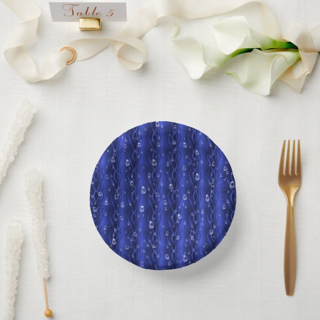 Raindrops on blue Metal Paper Plate (Wedding)