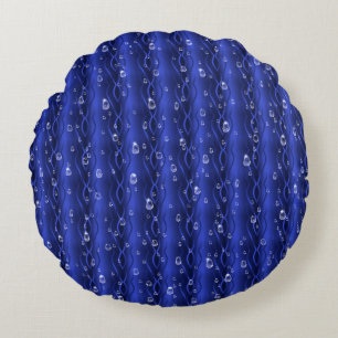 Raindrops on blue Metal Round Cushion