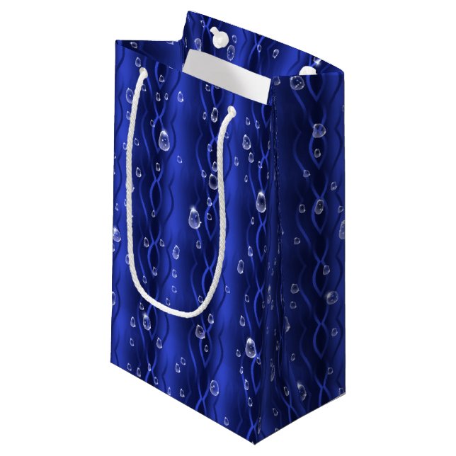 Raindrops on blue Metal Small Gift Bag (Front Angled)