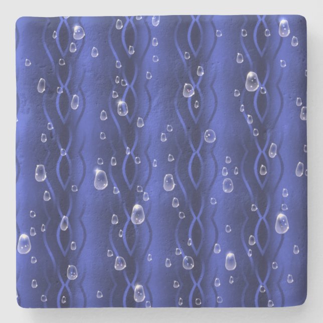 Raindrops on blue Metal Stone Coaster (Front)