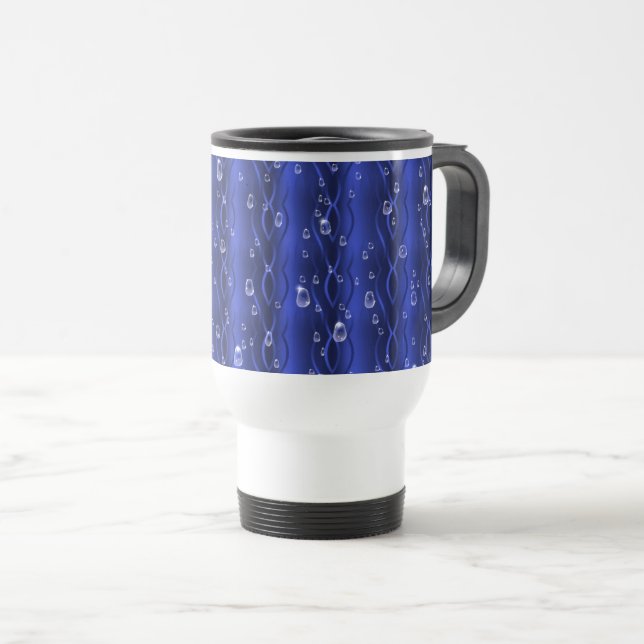 Raindrops on blue Metal Travel Mug (Front Right)