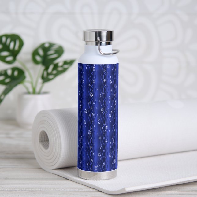 Raindrops on blue Metal Water Bottle (Yoga)