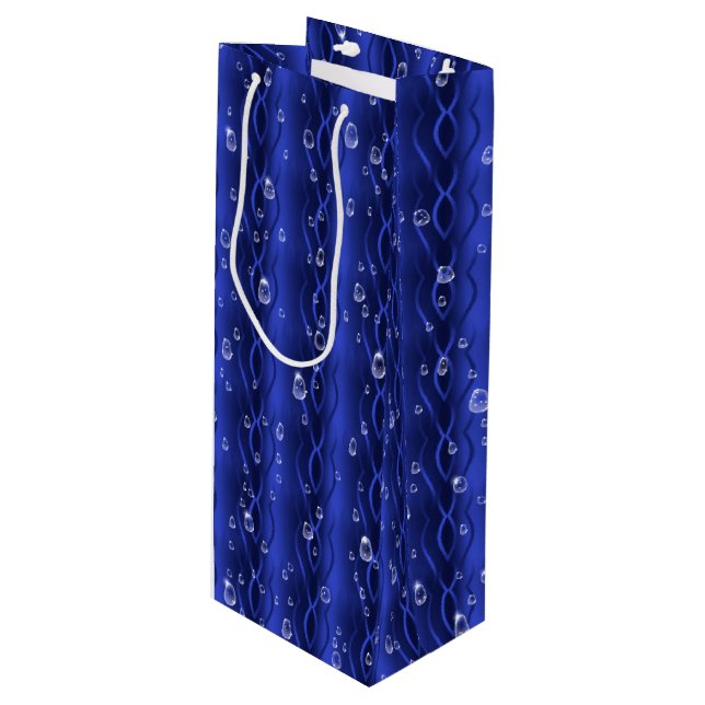 Raindrops on blue Metal Wine Gift Bag (Front Angled)