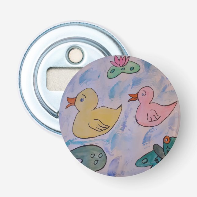 Raindrops on Ducklings Button Bottle Opener (Front)