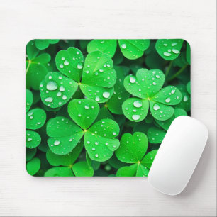 Raindrops On Four-Leaf Clovers Mouse Mat