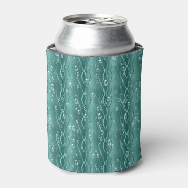 Raindrops on green Metal Can Cooler (Can Front)