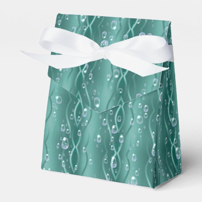Raindrops on green Metal Favour Box (Front Side)