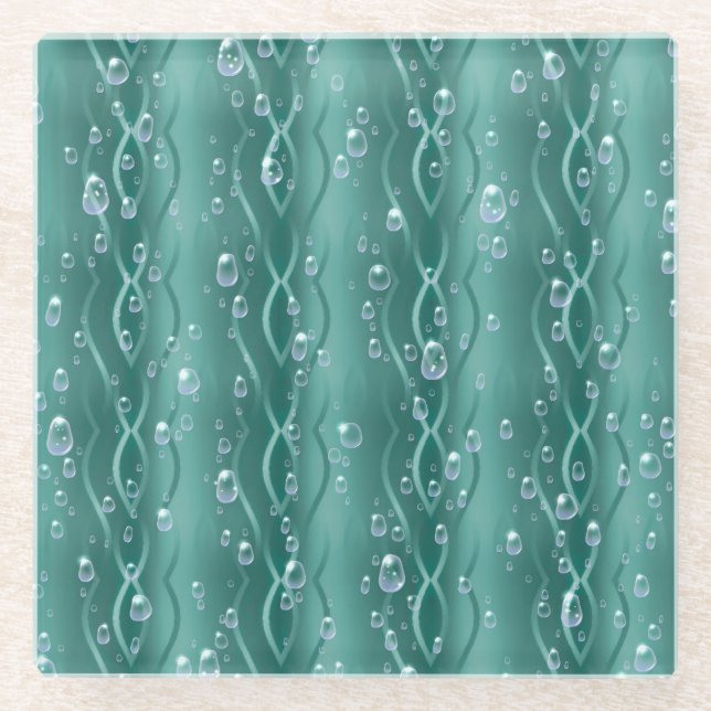 Raindrops on green Metal Glass Coaster (Front)