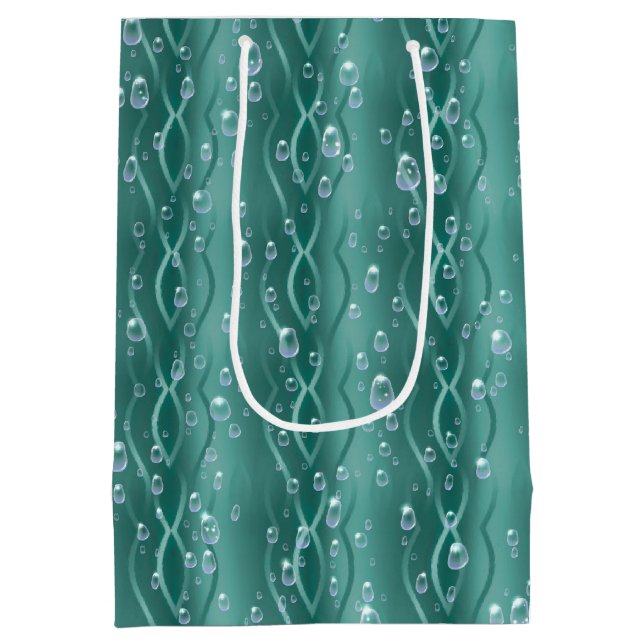Raindrops on green Metal Medium Gift Bag (Back)