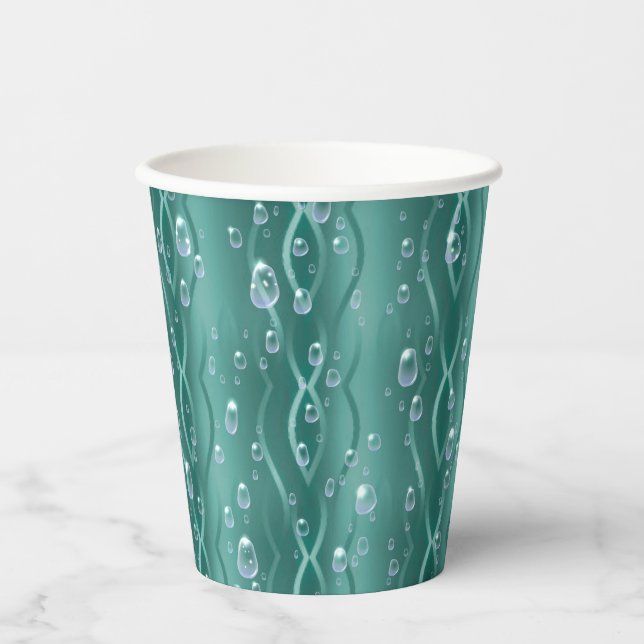 Raindrops on green Metal Paper Cups (Front)