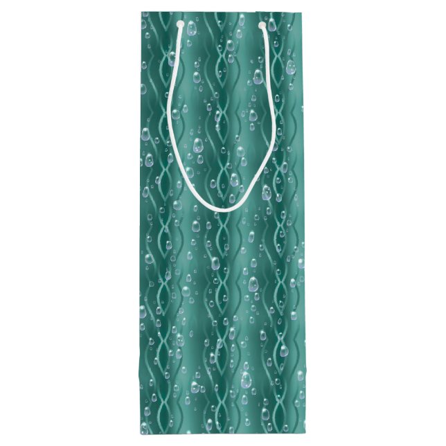 Raindrops on green Metal Wine Gift Bag (Back)