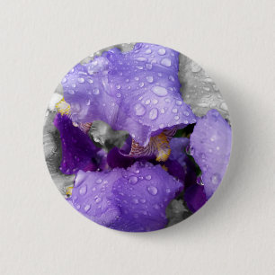 raindrops on iris 6 cm round badge