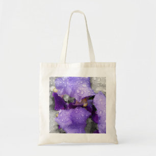 raindrops on iris tote bag
