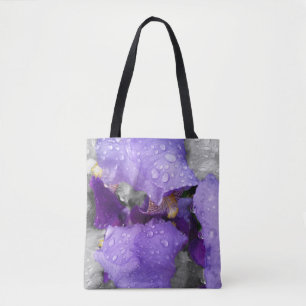 raindrops on iris tote bag