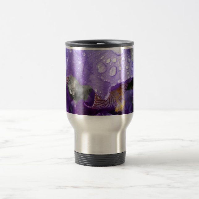raindrops on iris travel mug (Center)
