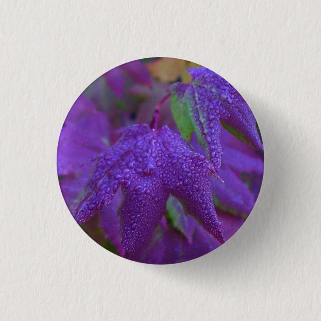 Raindrops on Purple Leaves 3 Cm Round Badge (Front)