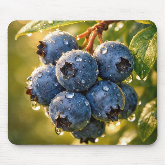 Raindrops on Ripe Blueberries Mouse Mat (Front)
