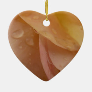 Raindrops on Rose Petals Pink Peach Floral Ceramic Tree Decoration