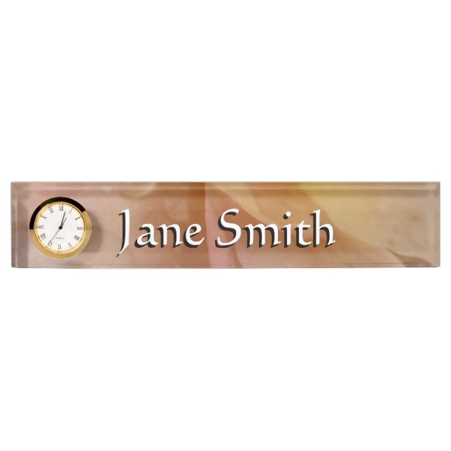 Raindrops on Rose Petals Pink Peach Floral Nameplate (Front)