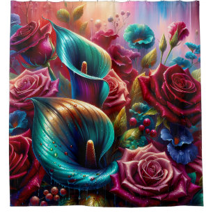 "Raindrops on Roses and Calla Lilies" Shower Curtain