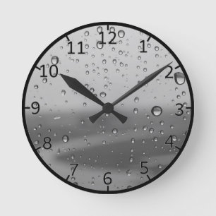 Raindrops On Silver Background Round Clock