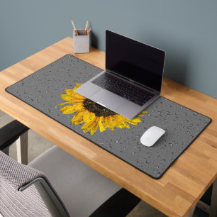 Raindrops On Sunflower Desk Mat