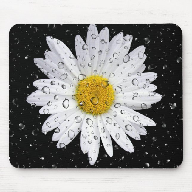 raindrops on white daisy mouse mat (Front)