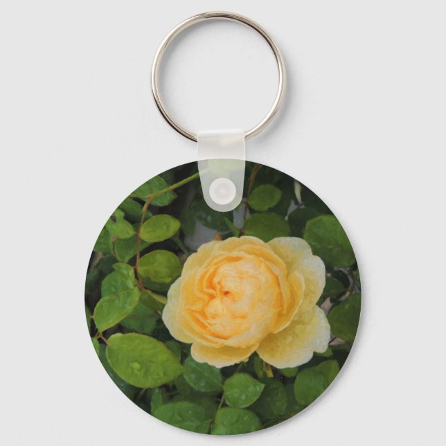 Raindrops on Yellow Rose Key Ring (Front)
