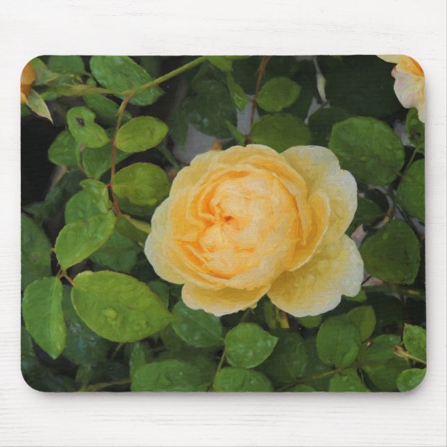 Raindrops on Yellow Rose Mouse Mat (Front)