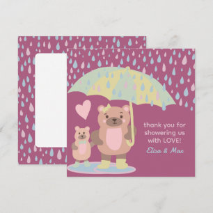 Raindrops Puddles Mama & Baby Bear Custom Shower Thank You Card