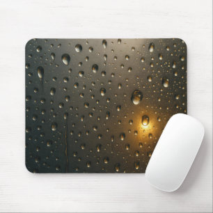 Raindrops With Golden Light Glare Mouse Mat