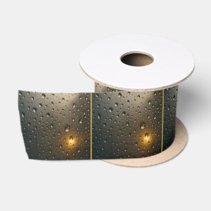 Raindrops With Golden Light Glare Satin Ribbon
