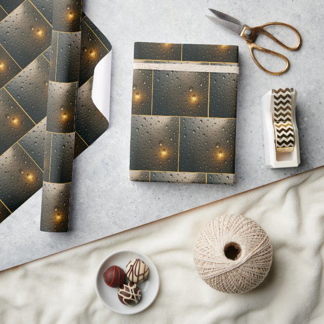 Raindrops With Golden Light Glare Wrapping Paper (Crafts)