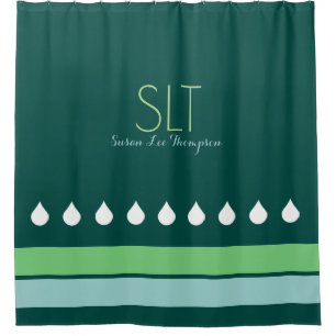 raindrops with monogram green shower curtain