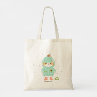 Rainey Day Mochi In a Raincoat and Frog, Snail Tote Bag