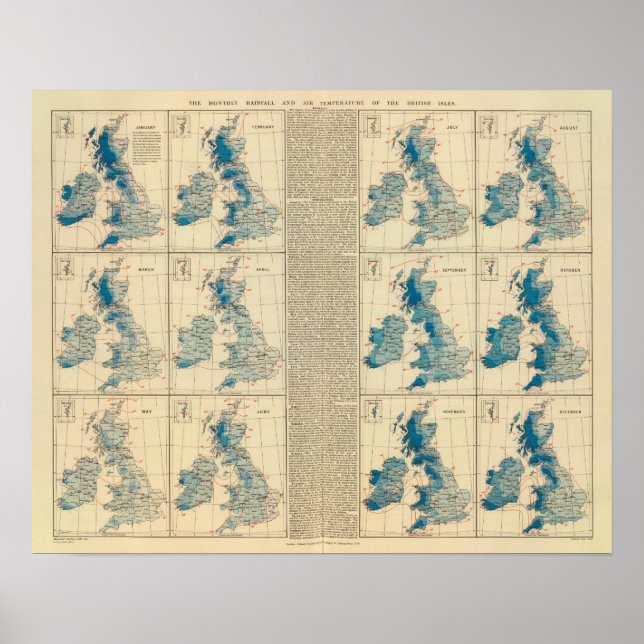 Rainfall, temperature, British Isles Poster (Front)